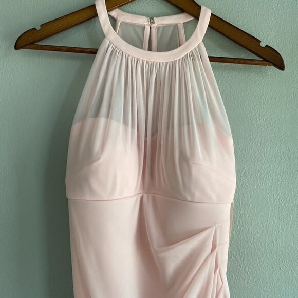 David's Bridal Women's Short High Neck Mesh Dress with Side Cascade Petal Pink - Picture 4 of 10